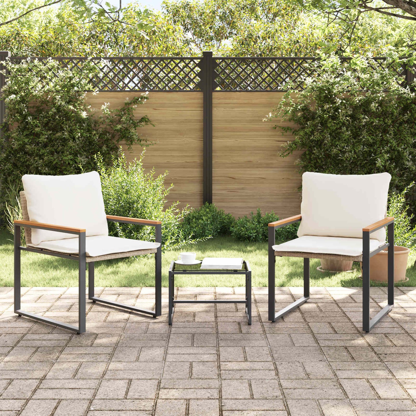 Möbelsets mit Kissen 3 pcs Beige und Cremeweiß Rattan