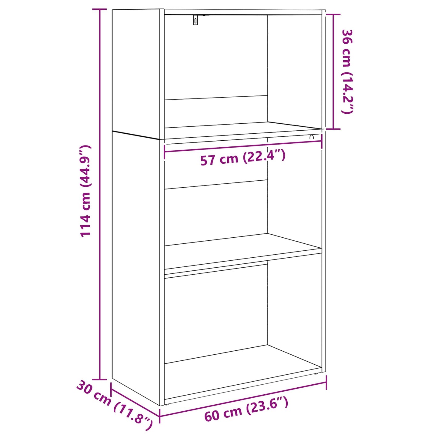 Bücherregal Schwarz Eichen-Optik 60 x 30 x 76.5 cm