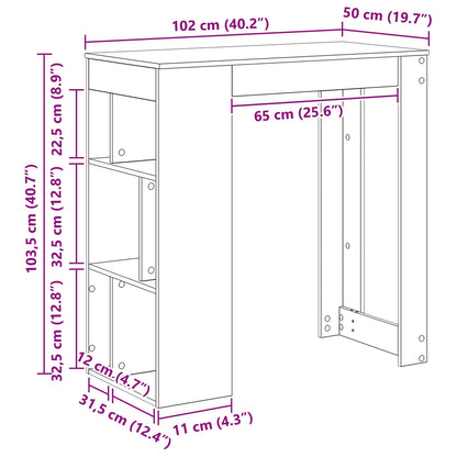 Bartisch Schwarz Eichen-Optik 102 x 50 x 103,5 cm Holzwerkstoff