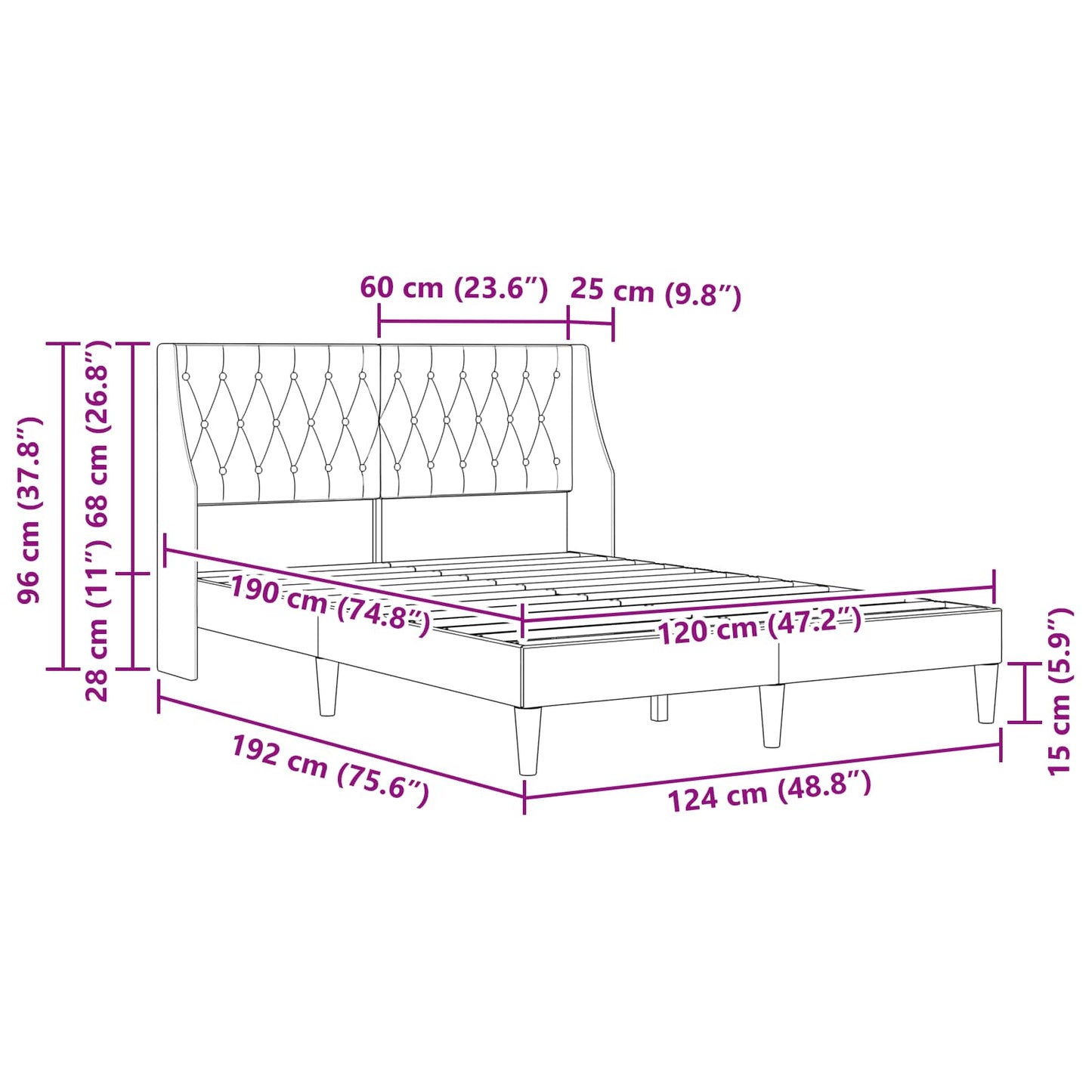 Bettrahmen mit Kopfteil Dunkelgrau 120 x 190 cm Samt