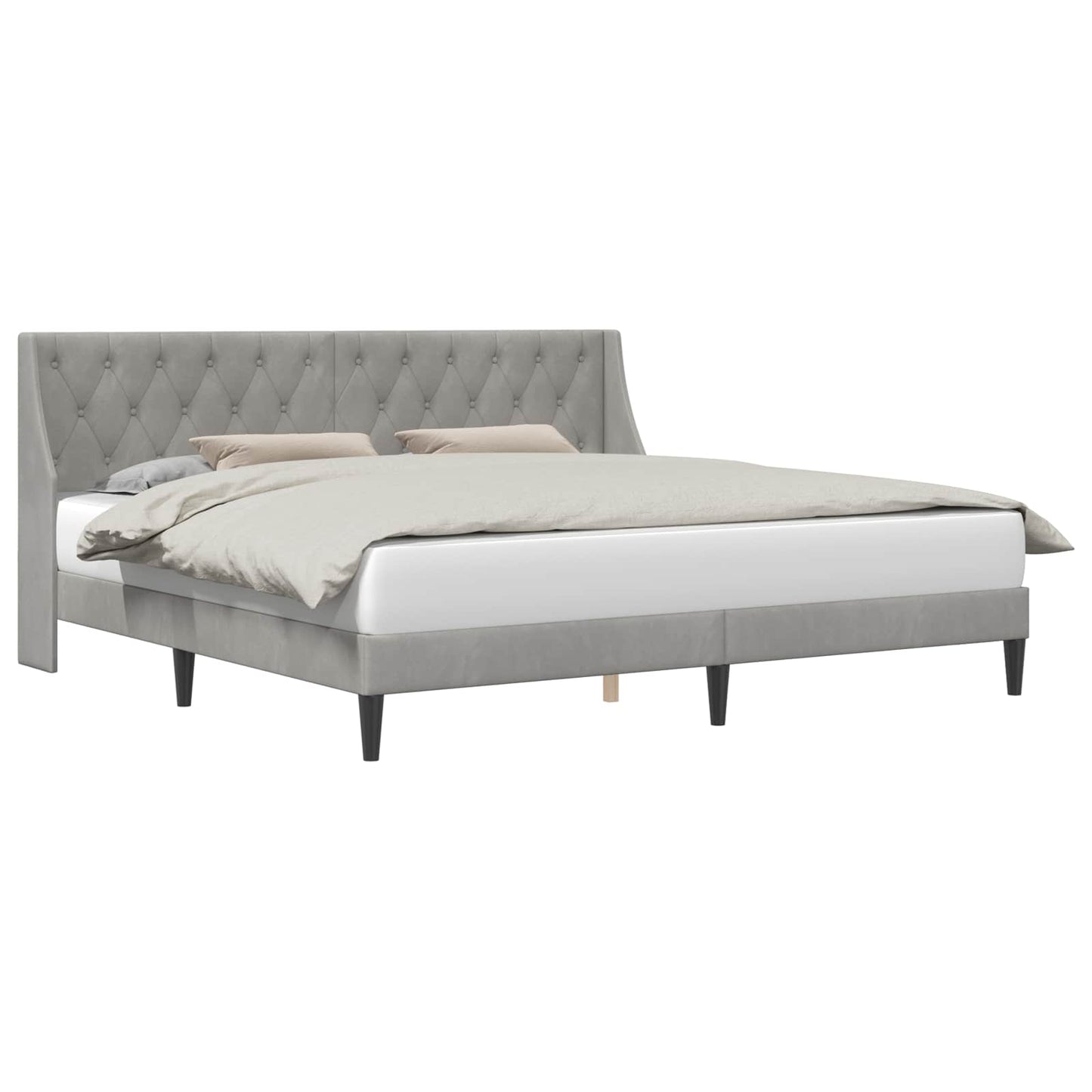 Bettrahmen mit Kopfteil Hellgrau 200 x 200 cm Samt