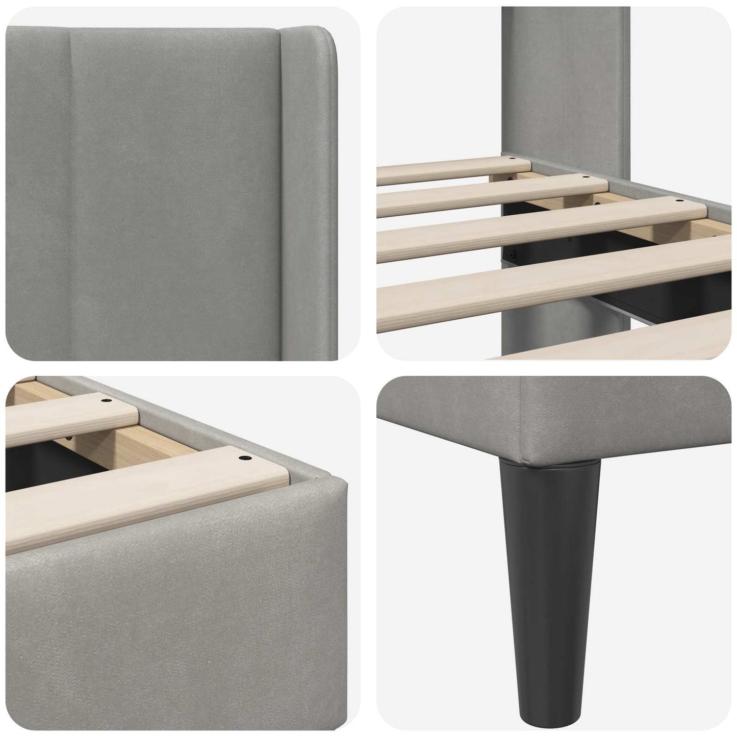 Bettrahmen mit Kopfteil Hellgrau 90 x 190 cm Samt