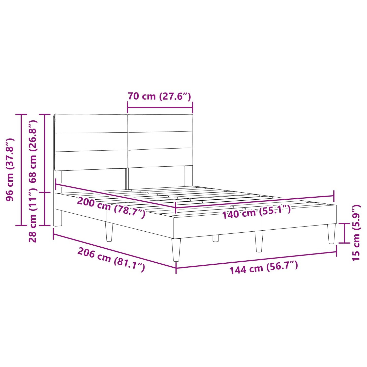 Bettrahmen mit Kopfteil Blau 140 x 200 cm Stoff