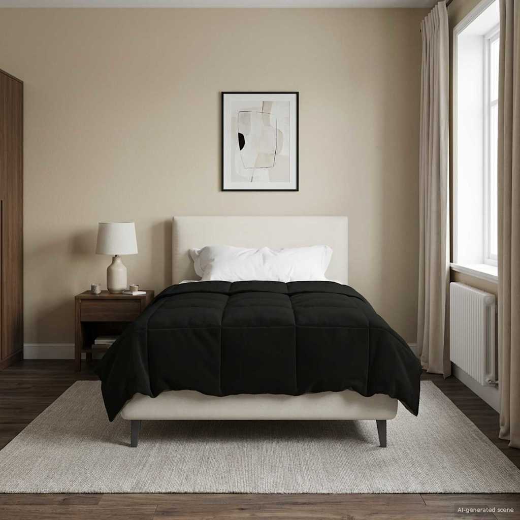 Ganzjahresbettdecke Gepolstert Schwarz 140 x 220 cm Mikrofaser