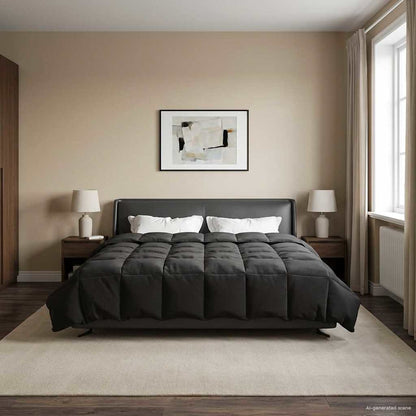 Winterbettdecke Gepolstert Schwarz 220 x 260 cm Mikrofaser