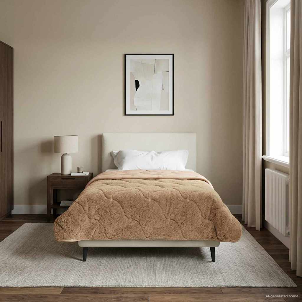 Sommerdecke Taupe 135 x 220 cm Mikrofaser und Teddy-Fleece