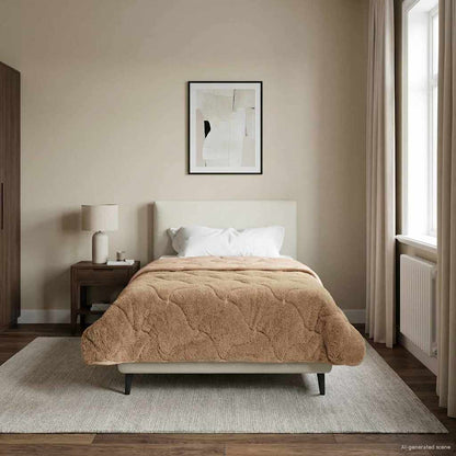 Sommerdecke Taupe 135 x 220 cm Mikrofaser und Teddy-Fleece