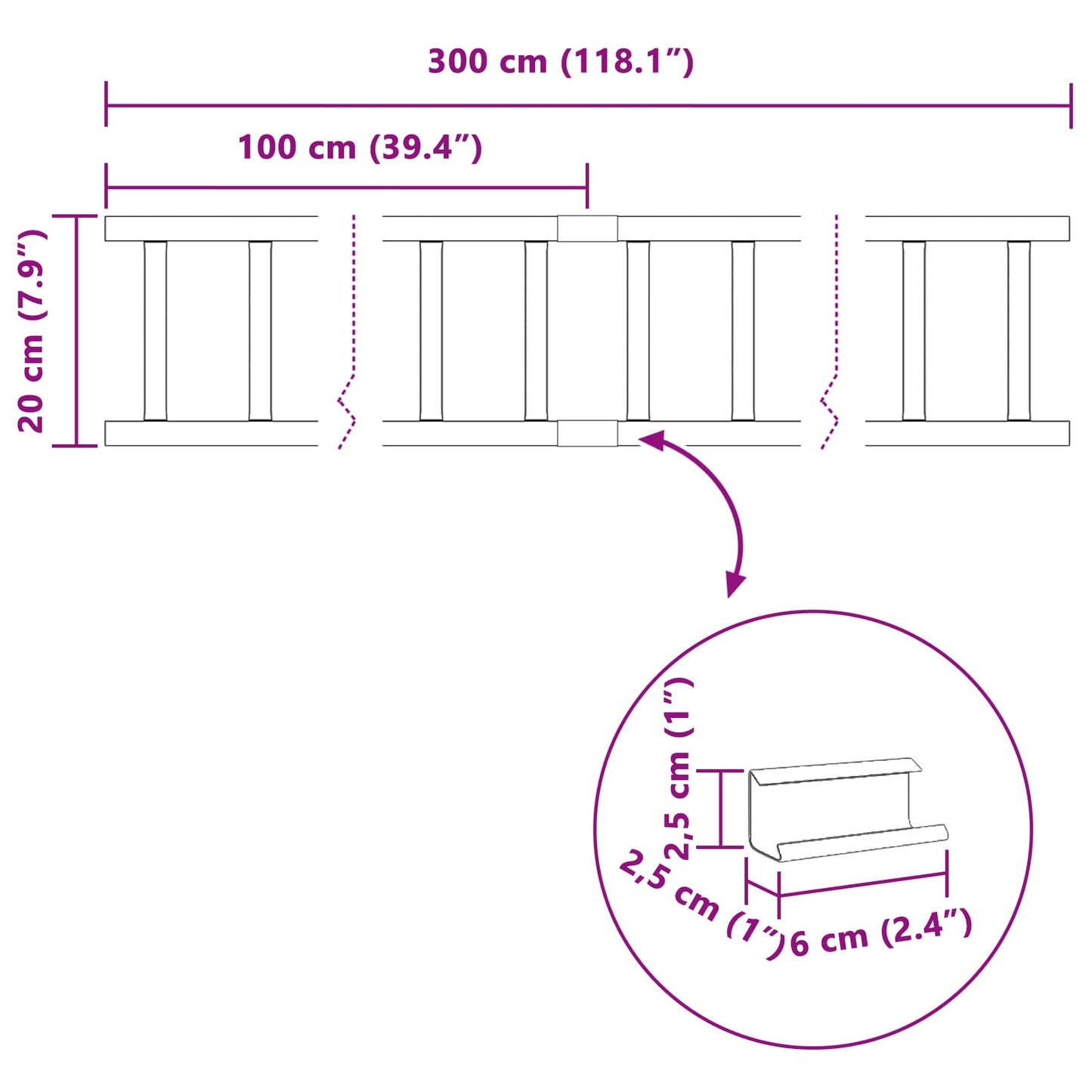 Dachschneeschild Schwarz 300 x 2,5 x 20 cm Stahl