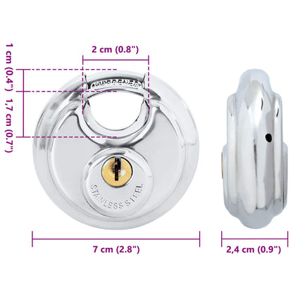 Diskusschlösser mit Schlüsseln Silber Edelstahl
