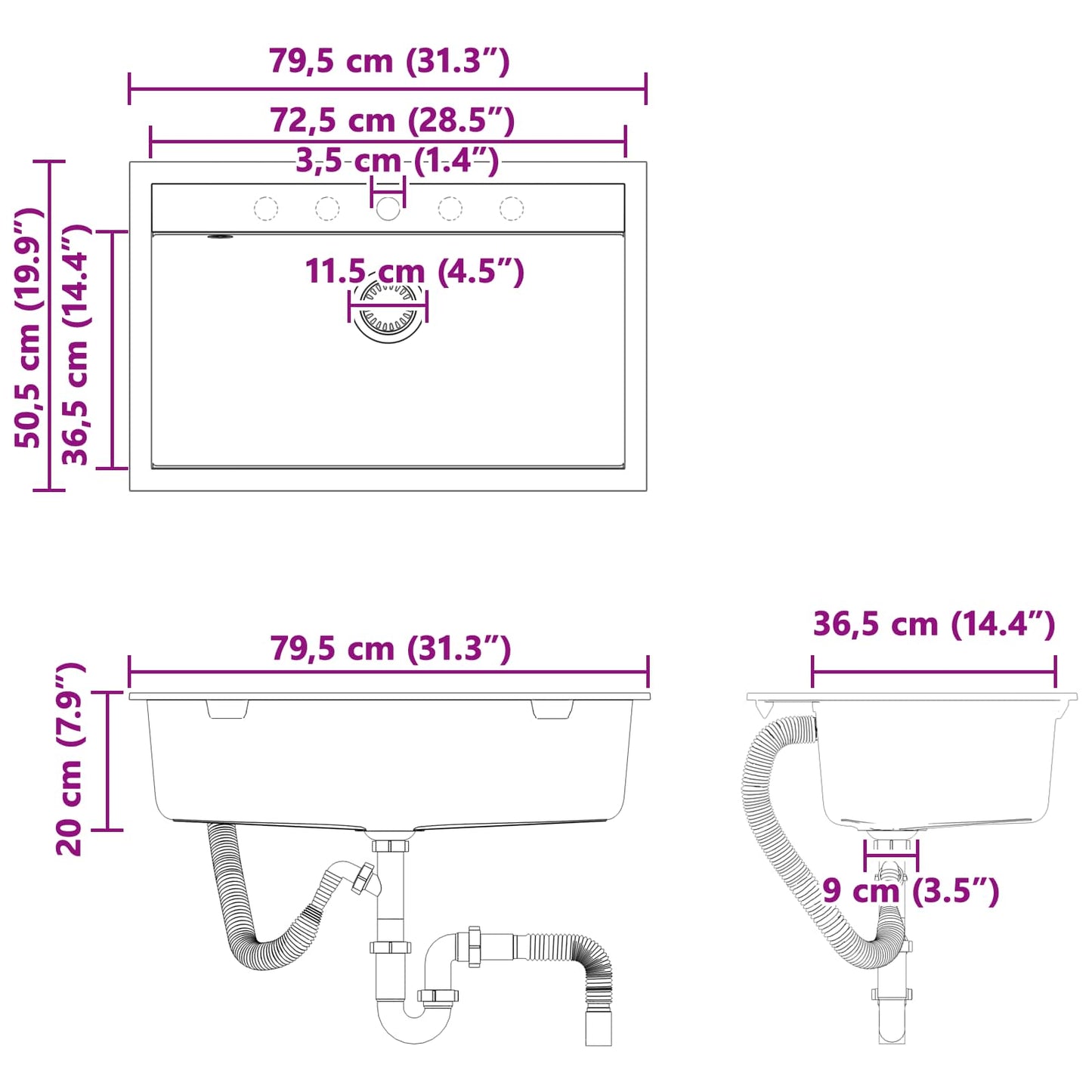 Waschbecken Beige 795 x 505 mm Granit
