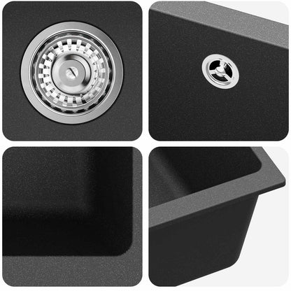 Waschbecken Schwarz 370 x 460 mm 80% Quarz und 20% Harz