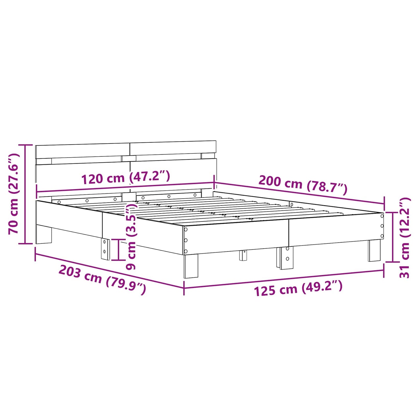 Bettrahmen Schwarz Eichen-Optik 120 x 200 cm Holzwerkstoff