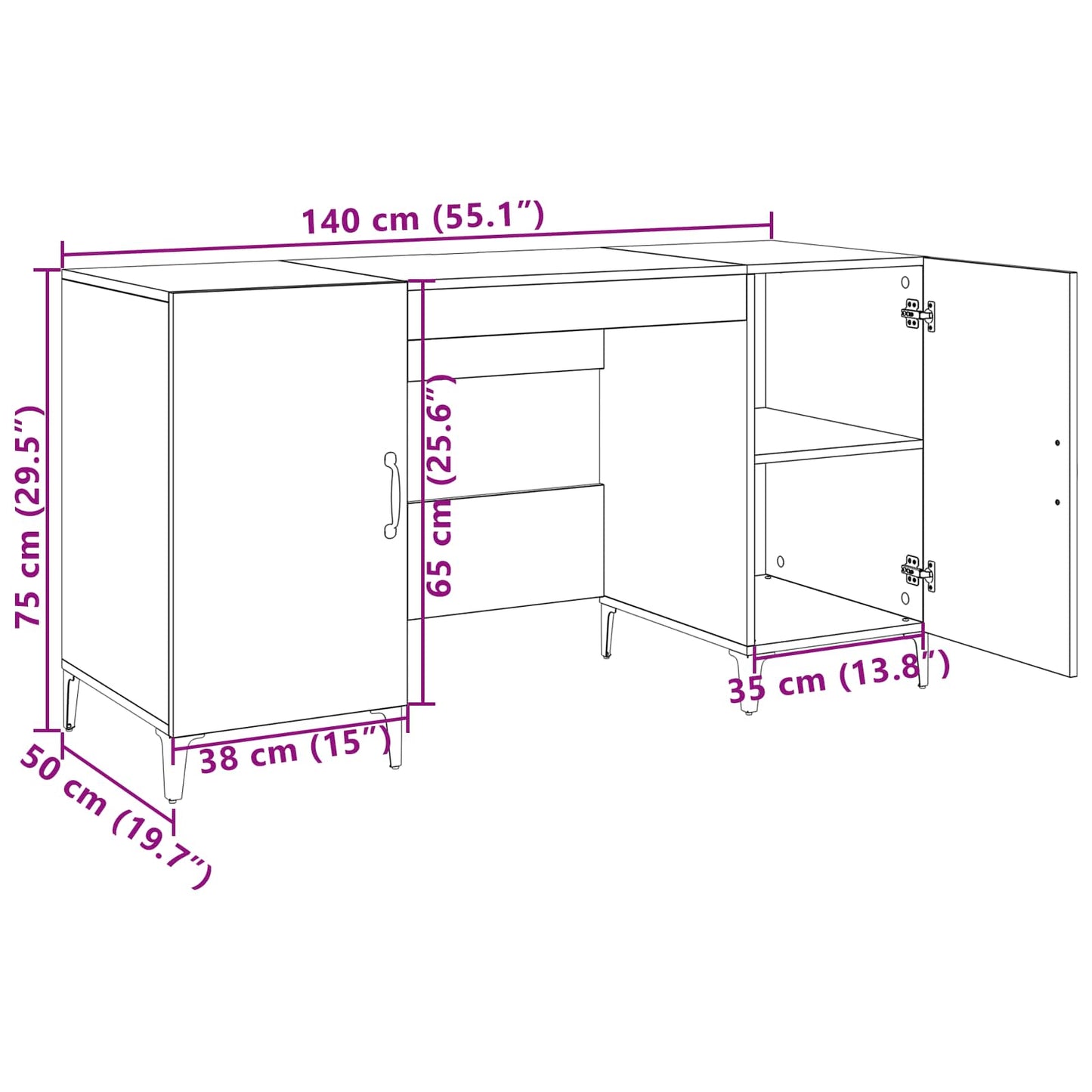 Schreibtisch Kunsthandwerk Eiche 140 x 50 x 75 cm Holzwerkstoff