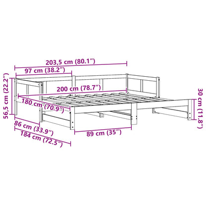 Ausziehbares Tagesbett Natur 180 x 200 cm Massives Kiefernholz