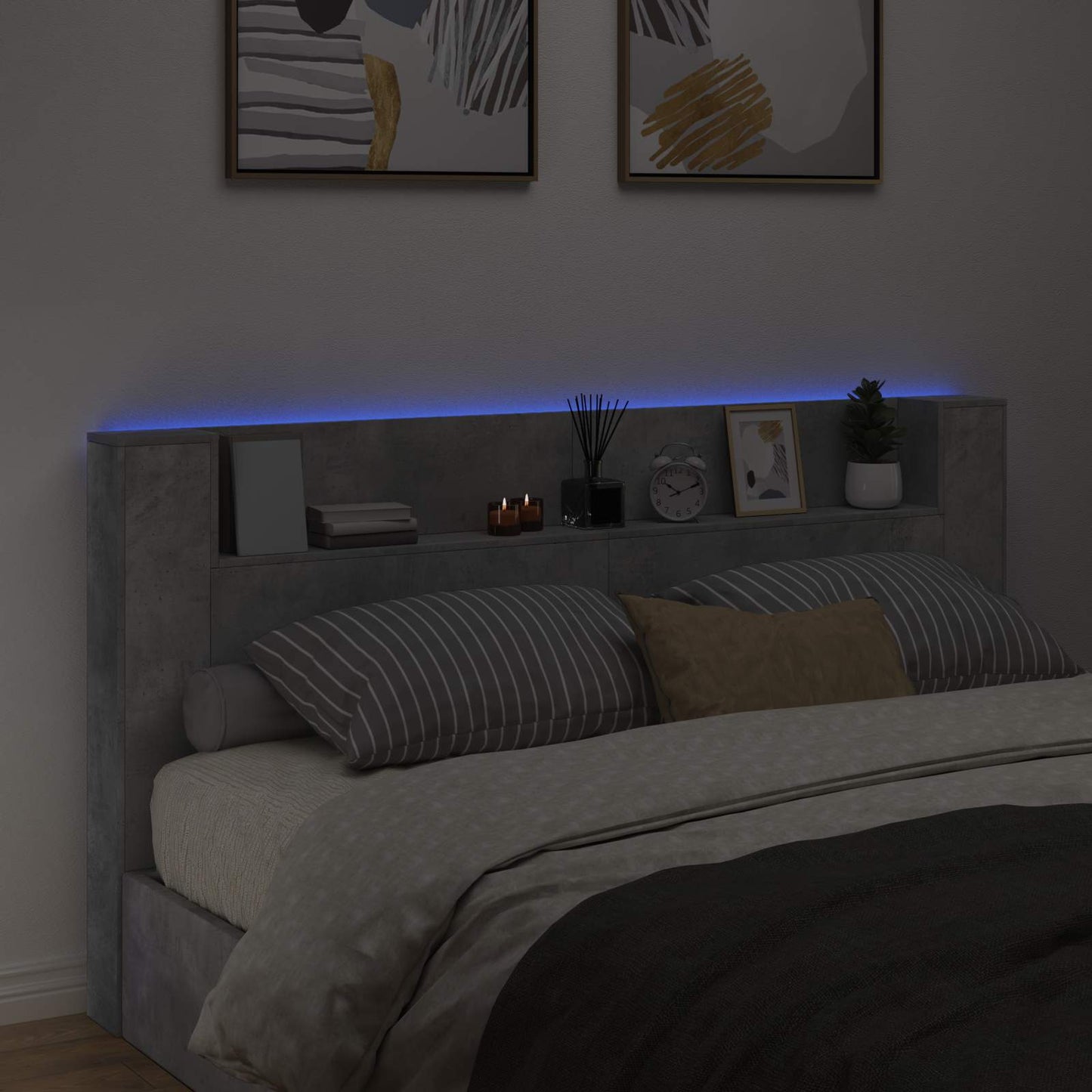 Kopfteil Beton Grau 200 x 16,5 x 103,5 cm Holzwerkstoff