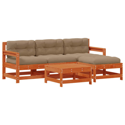 Garten-Lounge-Set 5 pcs Wachsbraun Massives Kiefernholz