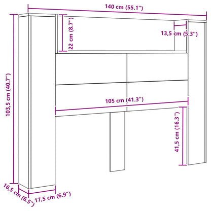 Kopfteil-Schrank mit LED Artisan-Eiche 140 x 16,5 x 103,5 cm