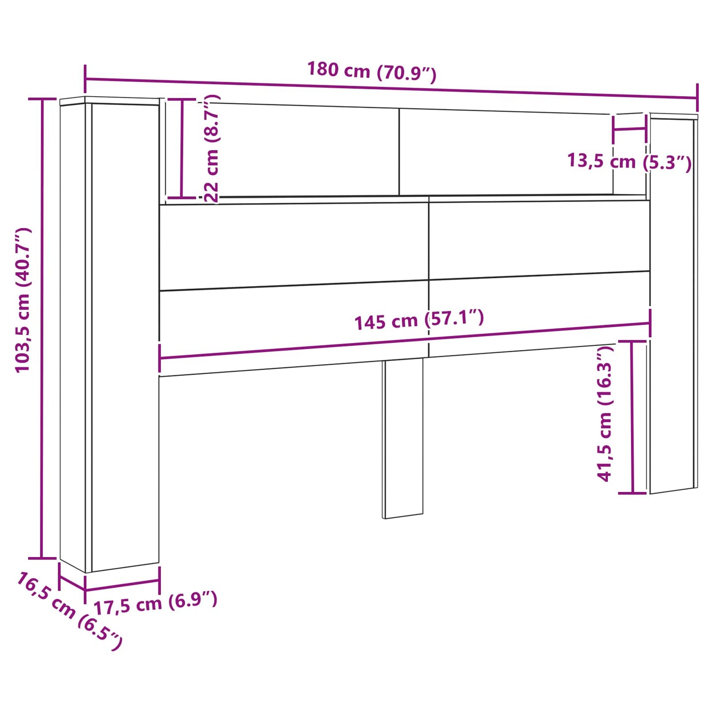 Kopfteil-Schrank mit LED Kunsthandwerk Eiche Holzwerkstoff