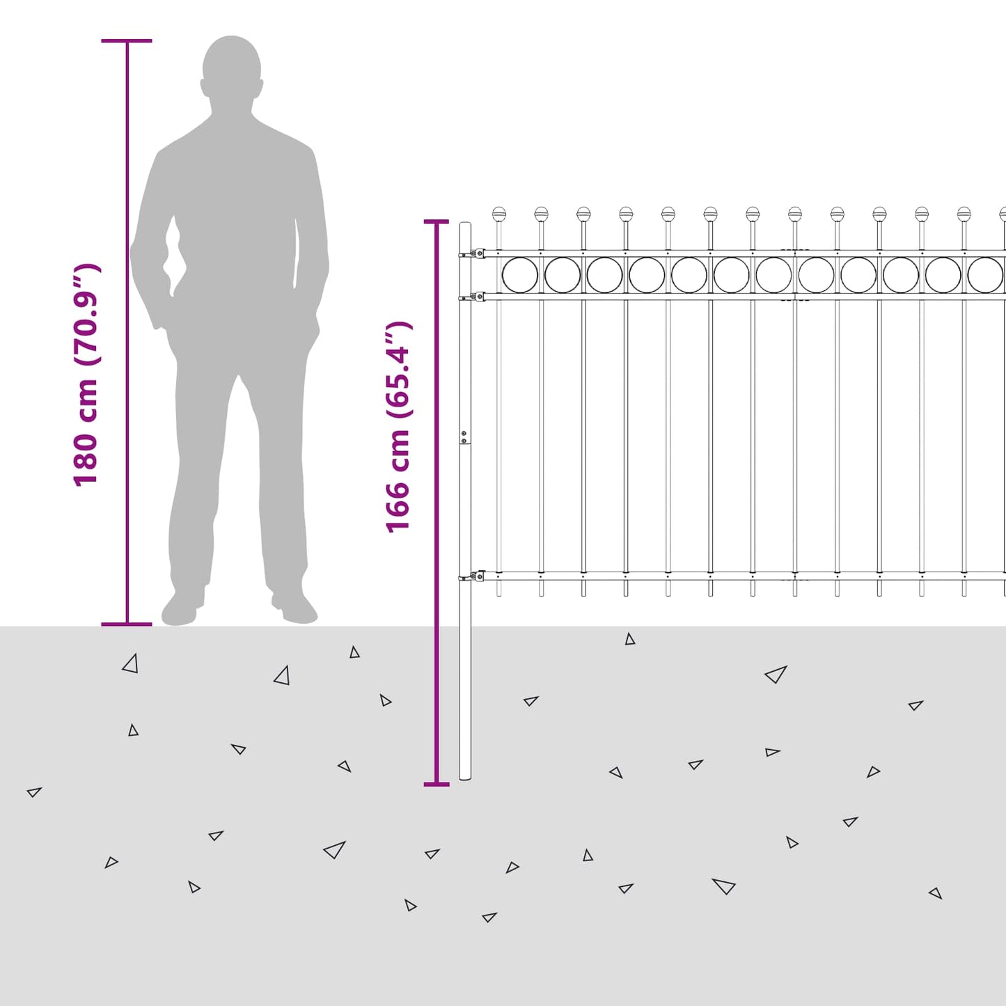 Ringzaun Schwarz 200 x 130 cm Pulverbeschichteter Stahl