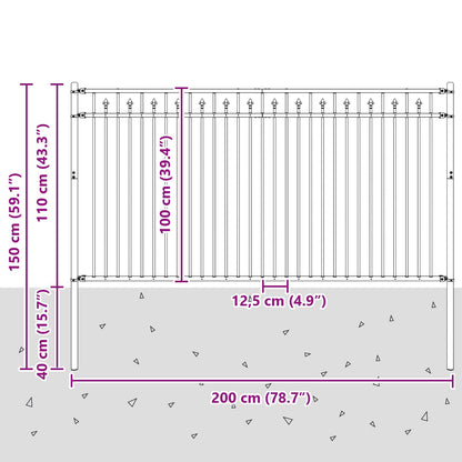 Spitzenzaun Schwarz 200 x 150 cm Pulverbeschichteter Stahl