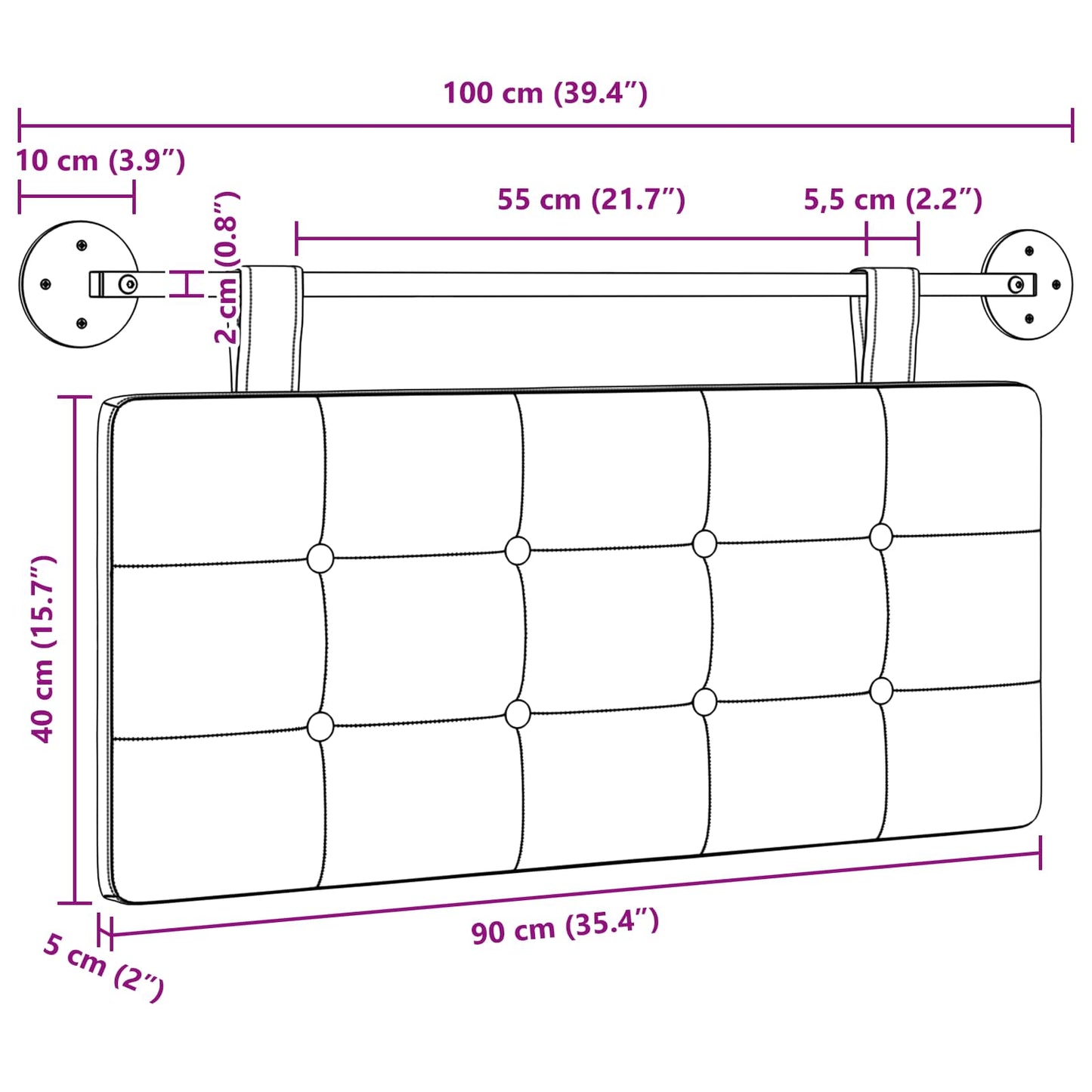 Hängevorderseite Schwarz 100 x 55 x 5 cm Kunstleder