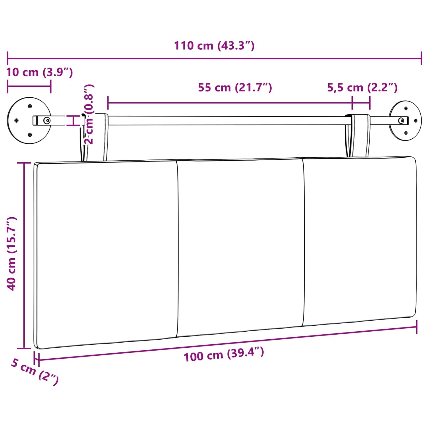 Hängevorderseite Wandmontiert Rosa 110 x 55 x 5 cm Stoff