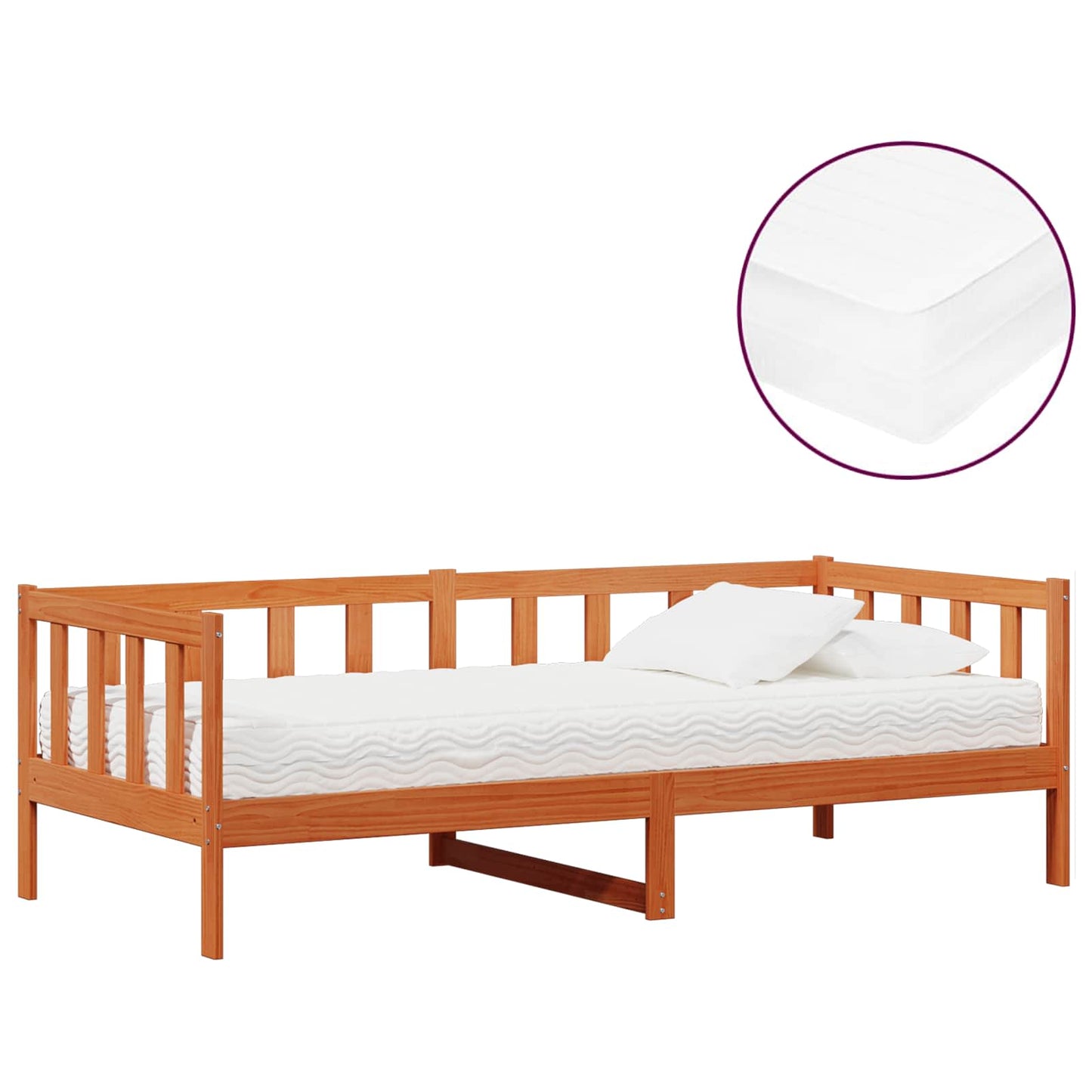 Tag-Bett mit Matratze Wachsbraun und Weiß 90 x 200 cm