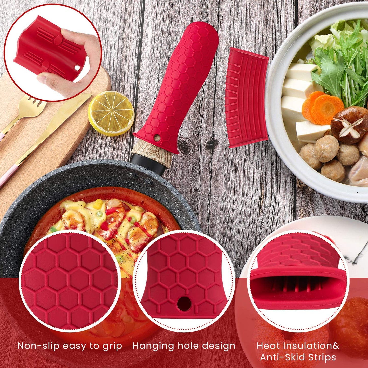 Patelai 8 Pcs Silicone Pot Holders Set Cast Iron Handle Cover Heat Resistant Pot Handle Covers Potholder Non Slip Reusable Pan Sleeve for Frying Pan Kitchen Supplies(Black)