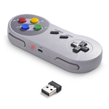 SAFFUN 2er-Pack 2,4 GHz Wireless-USB-Controller, kompatibel mit SNES-Spielen, SNES Retro USB PC Super Classic Controller für Windows PC, MAC, Linux, Genesis, Raspberry Pi, Retropie (Mehrfarbige Tasten)
