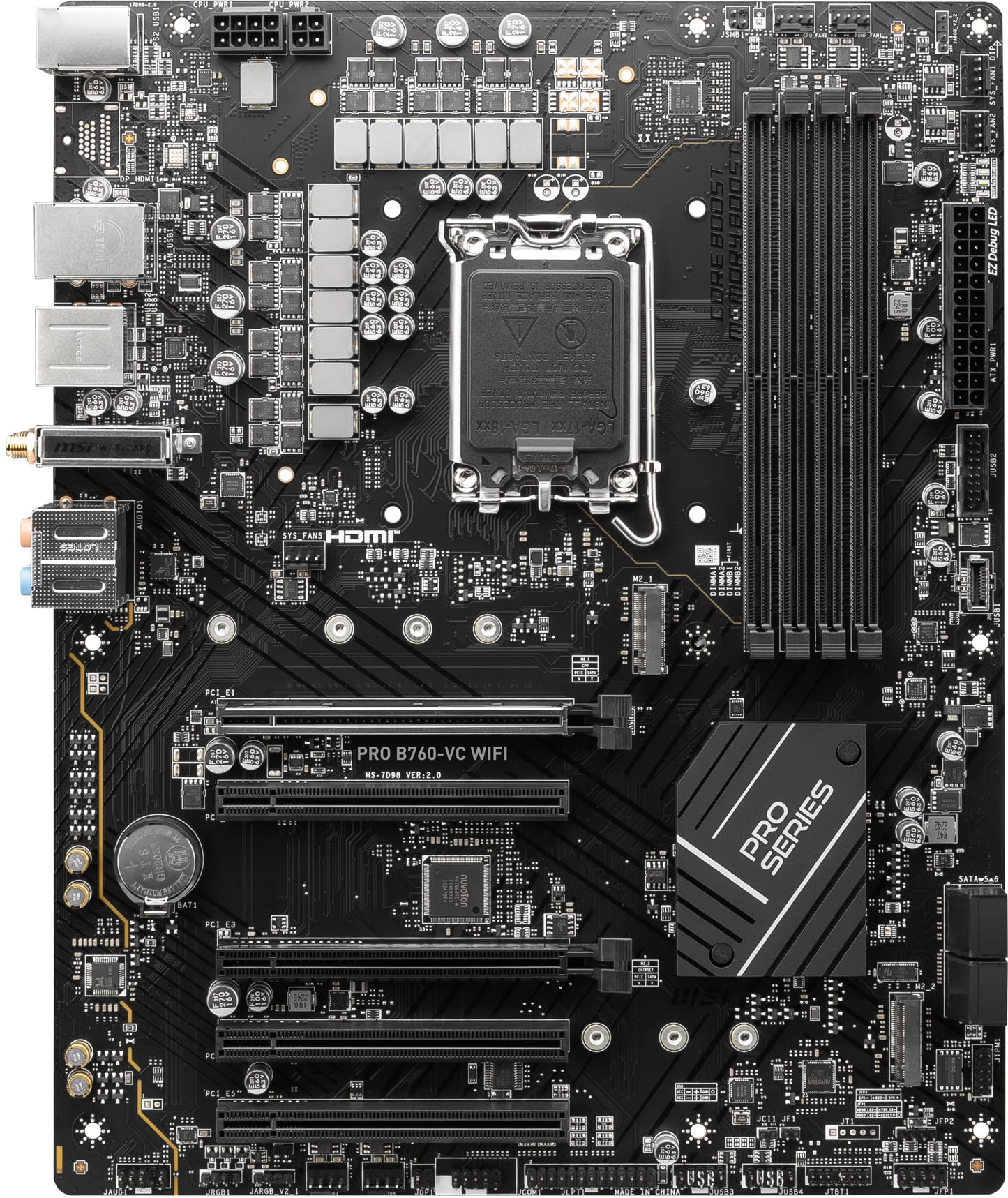MSI PRO B760-VC WiFi ProSeries Motherboard (Supports 12th/13th Gen Intel Processors, LGA 1700, DDR5, PCIe 4.0, M.2, 2.5Gbps LAN, USB 3.2 Gen2, Wi-Fi 5, ATX) (Renewed)
