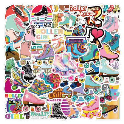 Roller Skating Stickers for Kids 55Pcs Love Rollerblade Waterproof Vinyl Decals for Cup Water Bottles Laptop Luggage Computer Mobile Phone Guitar Skateboard Luggage Phone Case Bicycle Decoration