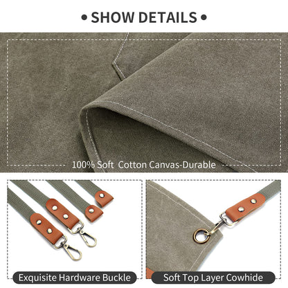 ZOMAO Kochschürze, Baumwoll-Canvas-Schürze mit gekreuztem Rückenteil und Taschen für Damen und Herren, verstellbare Träger und große Taschen, Küchenschürze zum Kochen und Backen 