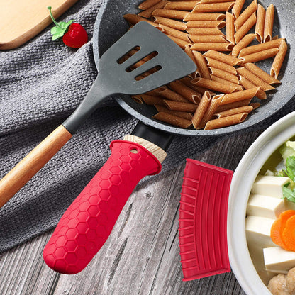 Patelai 8 Pcs Silicone Pot Holders Set Cast Iron Handle Cover Heat Resistant Pot Handle Covers Potholder Non Slip Reusable Pan Sleeve for Frying Pan Kitchen Supplies(Black)