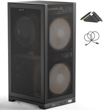 ShinySnake L400 Mini-ITX PC Case - 12.1L SFF High Airflow Gaming Chassis, Vertical GPU Mount 350mm, ATX Power Supply Support, Max. Triple 140mm Fans, PCIe 4.0 Riser & DP 1.4 Cable Included, Black