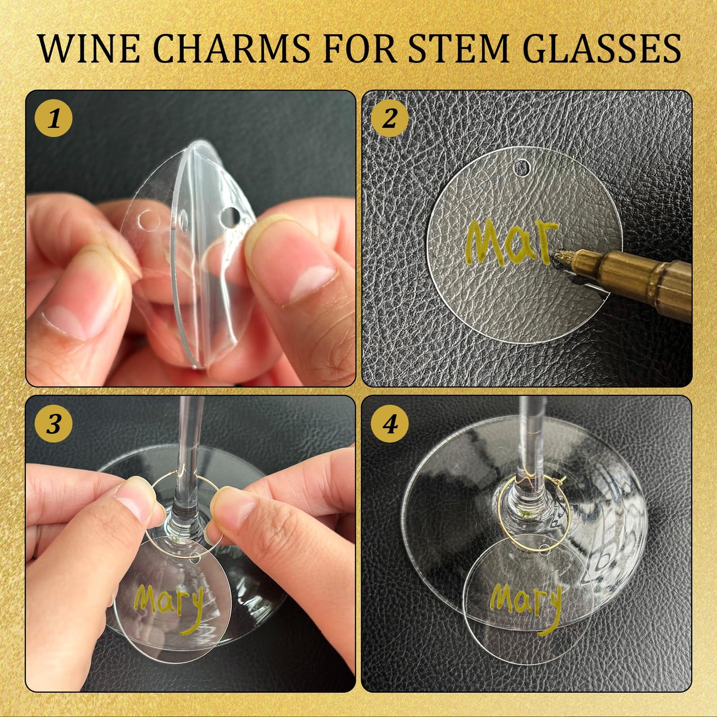 Philbinden 50 Pcs Wine Glass Charms - Round Acrylic Blank Wine Markers for Stem Glasses - Recognizer for Christmas, Wedding, Tasting, Party, Martini, Birthday Decorations