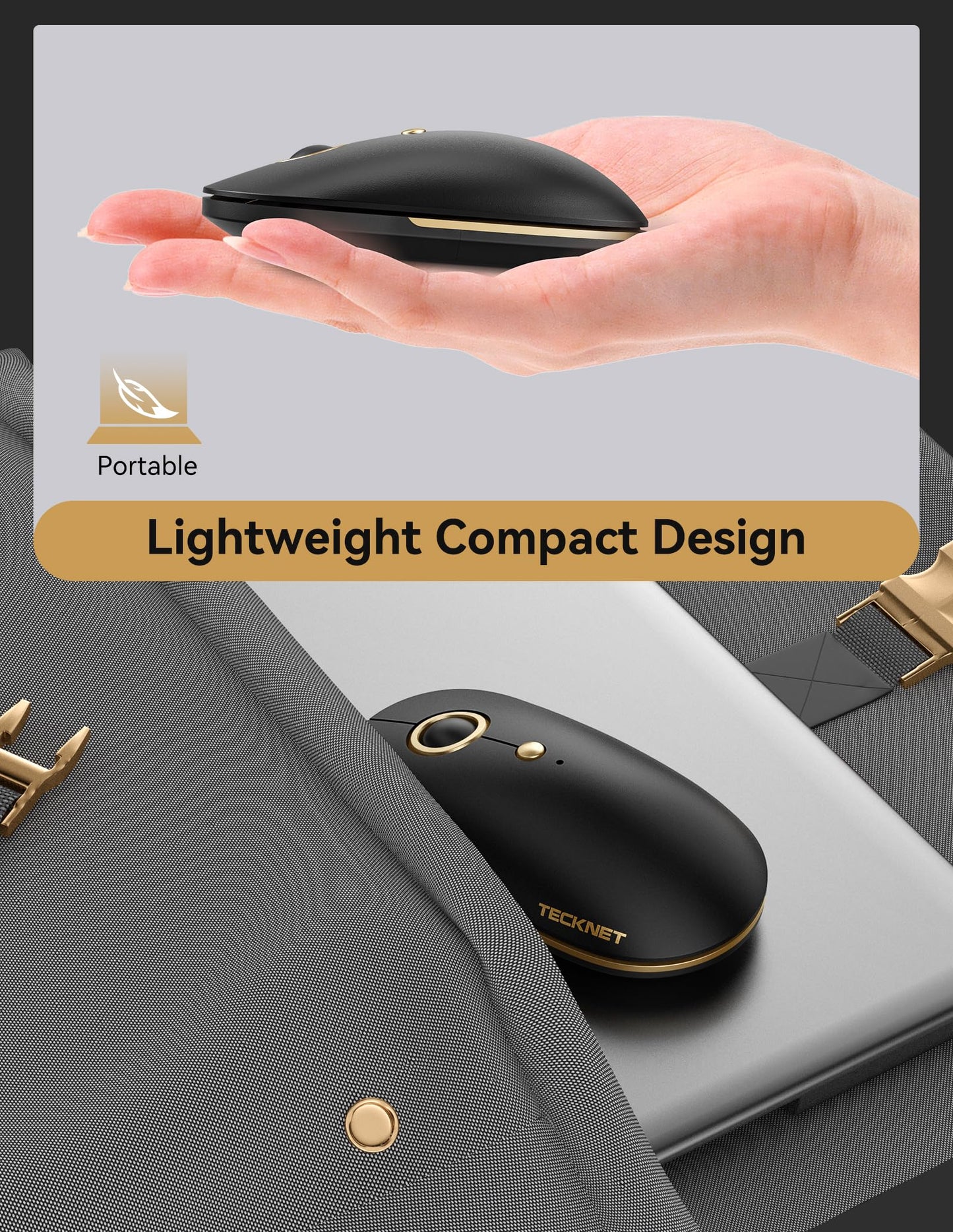 TECKNET Computermaus, 2,4 GHz, leise USB-A-Funkmaus, 4800 DPI, beidhändig bedienbar, leiser Klick, ideal für unterwegs, schlanke, tragbare Funkmaus, kompatibel mit PC, Laptop und MacBook