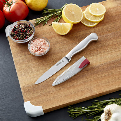 Sabatier Forged Stainless Steel Chef Knife with Edgekeeper Self-Sharpening Blade Cover, High-Carbon Stainless Steel Kitchen Knife, Razor-Sharp Knife to Cut Fruit, Vegetables and more, 8-Inch, Black