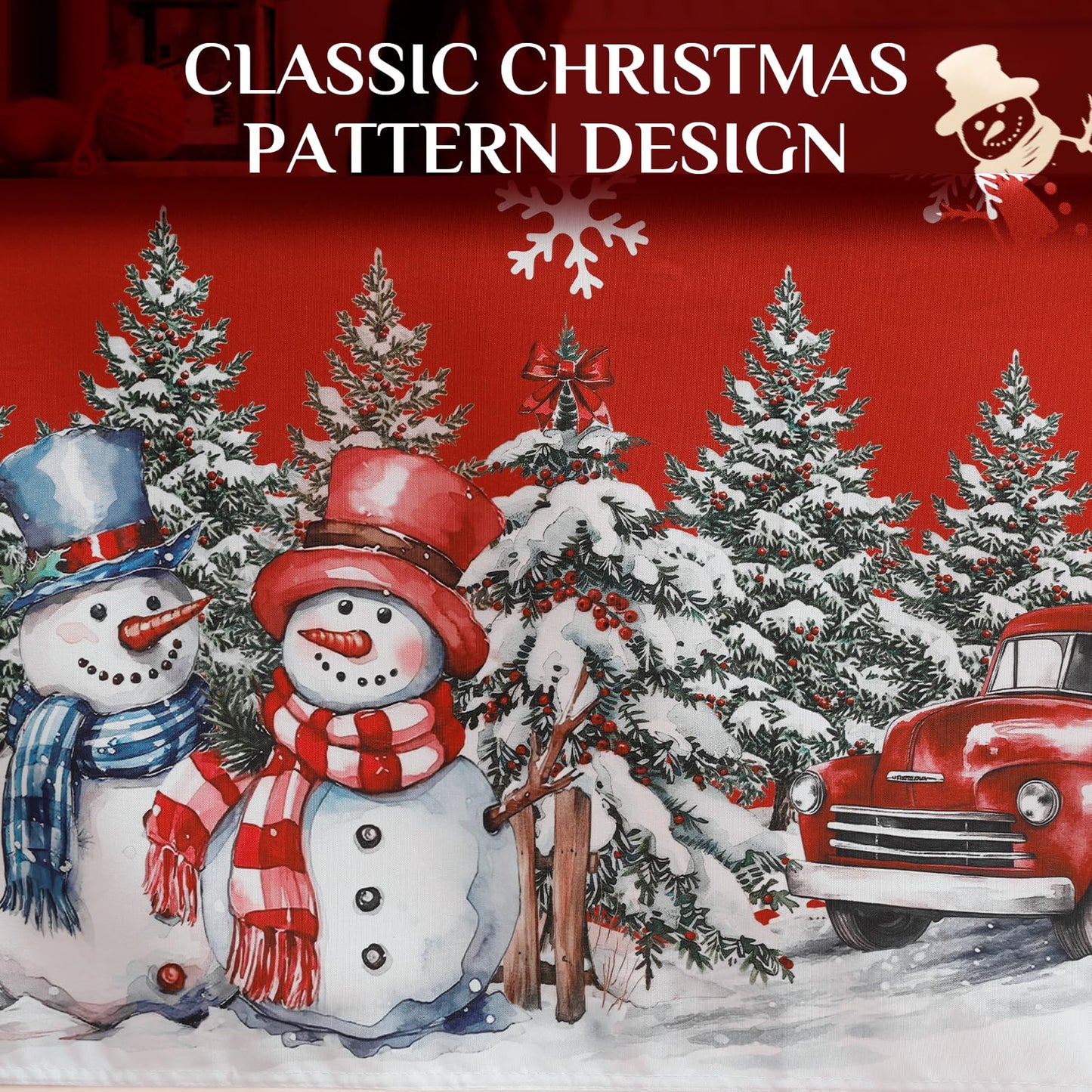 Softalker Christmas Tablecloth Rectangle 60x84 Inch, Winter Xmas Snowman Truck Red Table Cloth, Stain Resistant Farmhouse Table Cover for Holiday, Dinner, Party