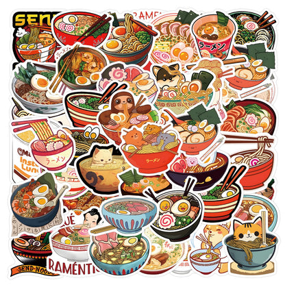 Ramen Stickers for Water Bottle and Laptop 55PCS Yummy Japanese Food Stickers, Foodie Party Favors & Decorations, Waterproof Vinyl Noodle Decals, Cute Ramen Stickers Laptop Decals
