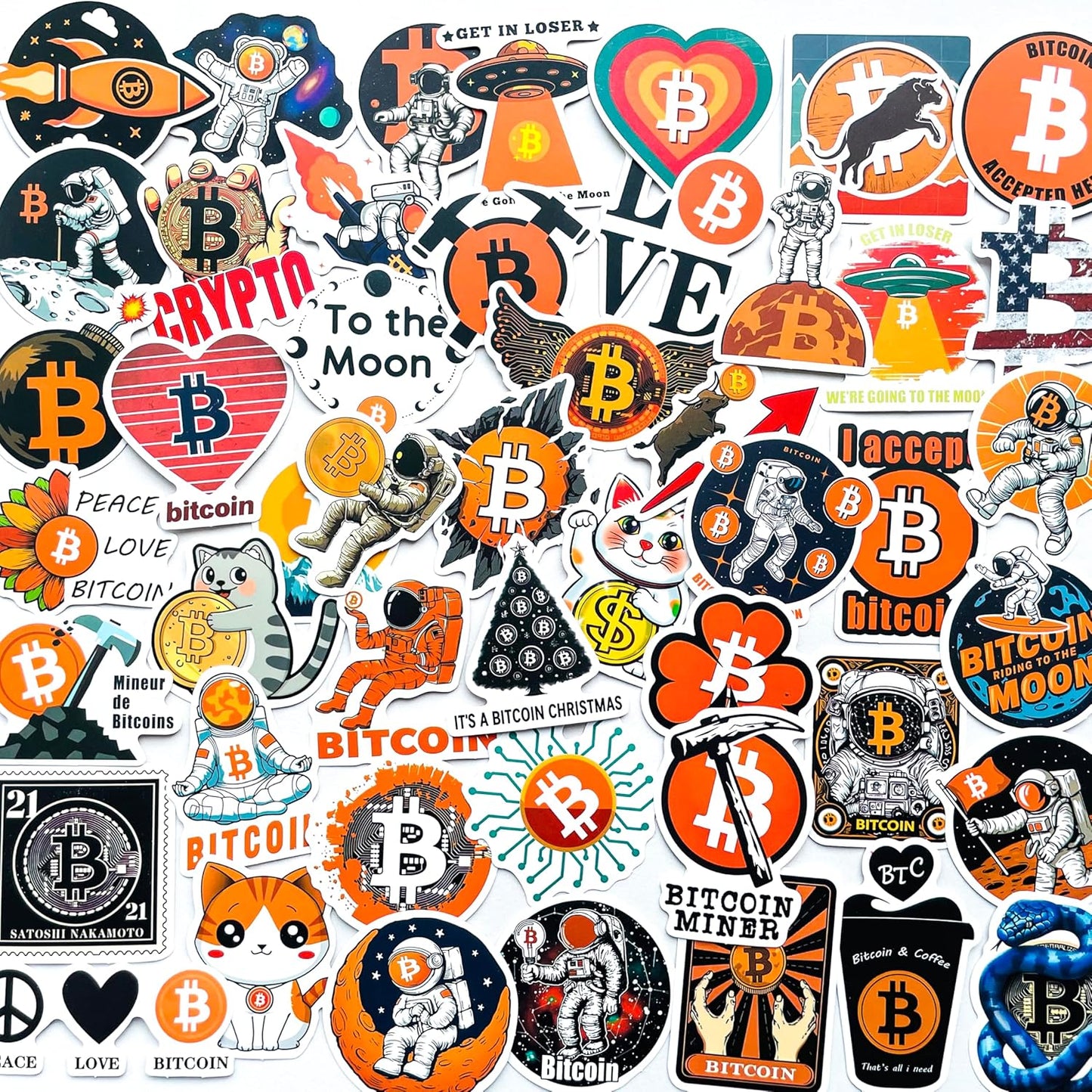 50-Piece Bitcoin Crypto Sticker Pack – Cryptocurrency Decal for Laptop, Water Bottle, Phone, Journal – Waterproof Vinyl, Aesthetic Space Miner, Gift for Traders & Investors